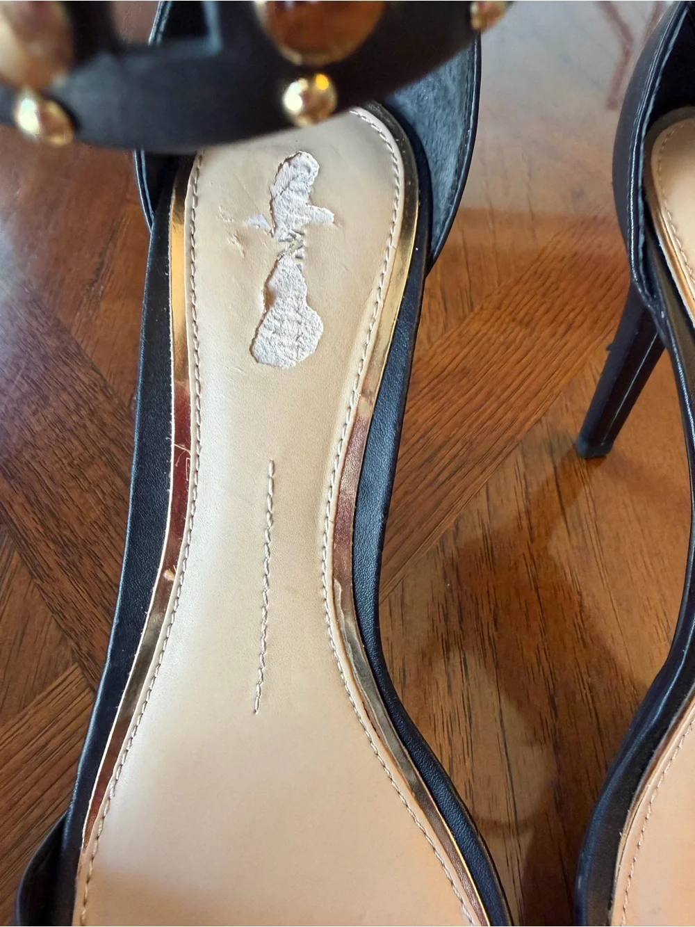 Gianni Bini Black Leather Studded Ankle Strap Gladiator Stiletto Heels 9.5M